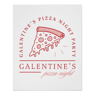 Póster Galentines pizza fiesta chicas valentinas estética
