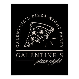 Póster Galentines pizza noche bestias fiesta negro