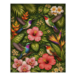 Póster Galería Botánica de la Jungla del Colibrí Tropical