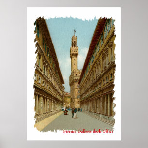Póster Galería de Florencia Uffizi de la acuarela
