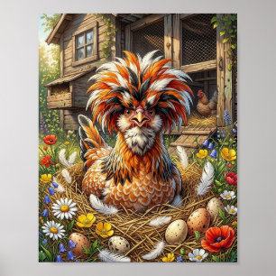 Póster Galería de pollos polacos linda y caprichosa