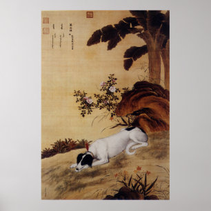 Póster Galgo chino vintage bajo un árbol de plátanos