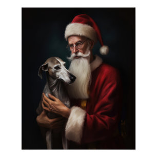 Póster Galgo con Papá Noel Festivo de Navidad