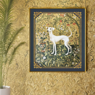 Póster Galgo Italiano o Whippet en jardín renacentista