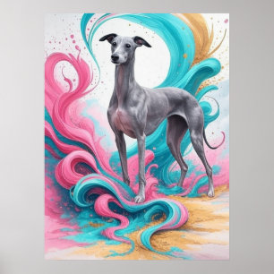 Póster Galgo realista con fondo de color neón