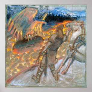 Póster Gallen-Kallela - Lemminkäinen en una hoguera