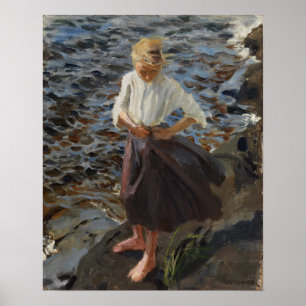 Póster Gallen-Kallela - Una niña de pie en el viento