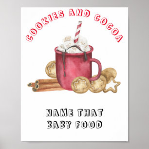 Póster Galletas y cacao baby shower Nombre de ese aliment