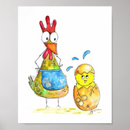 Póster Gallina dulce y caprichosa de mamá con bebé