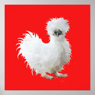 Póster Gallina Seda sobre Rojo