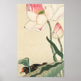 Póster Gallinule con flores de Lotus de Ohara Koson