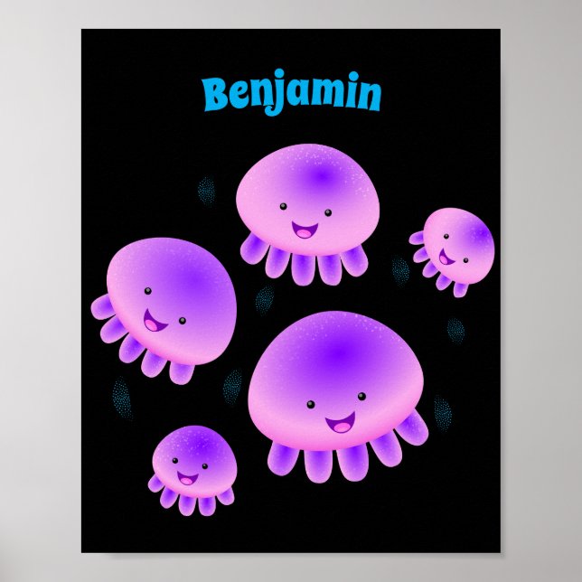 Póster Gallito rosa morado kawaii personalizado (Frente)