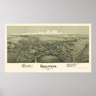 Póster Gallitzin, PA Panoramic Map - 1901