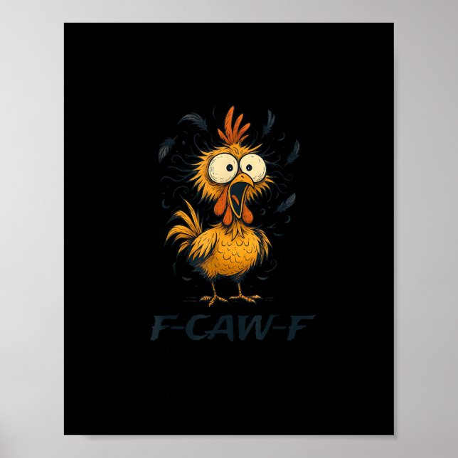 Póster Gallo de ave F-Caw-F divertido gráfico minimal (Frente)