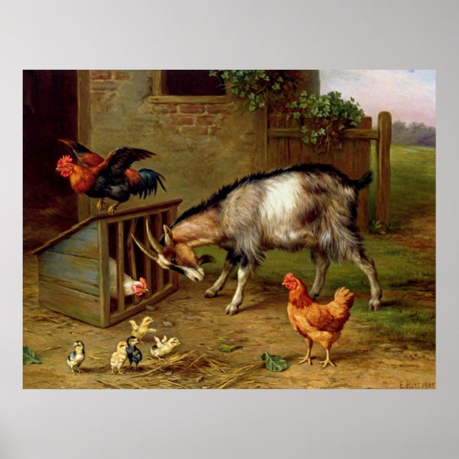Póster Gallo De Cabras Vintage Y Animales De Granja De Po (Frente)
