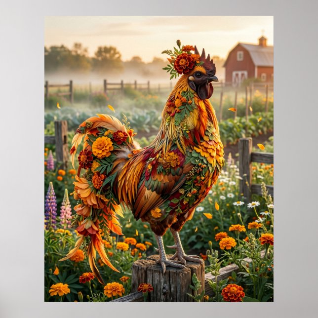 Póster Gallo de Caléndula Amanecer (Frente)