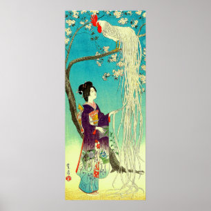 Póster Gallo de cola larga Onaga-dori Kasamatsu Shiro 