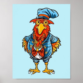 Póster Gallo de Dibujos Animados Divertido y Mandón
