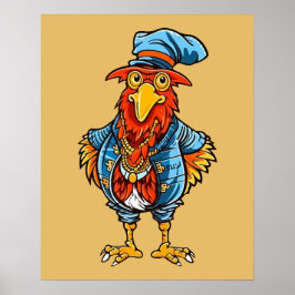 Póster Gallo de Dibujos Animados Divertido y Mandón