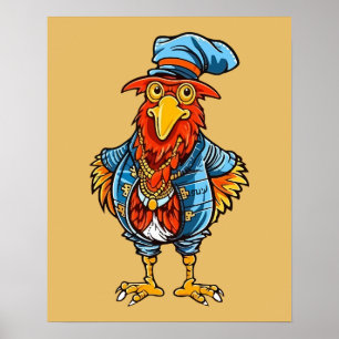 Póster Gallo de Dibujos Animados Divertido y Mandón