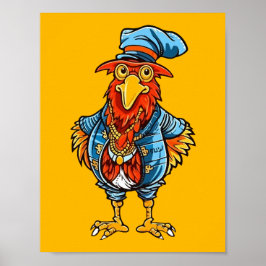 Póster Gallo de Dibujos Animados Divertido y Mandón