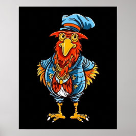 Póster Gallo de Dibujos Animados Divertido y Mandón