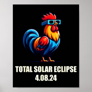 Póster Gallo de gallina divertido eclipse solar total 20 