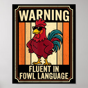 Póster Gallo de gallina divertido humor advertencia fluid