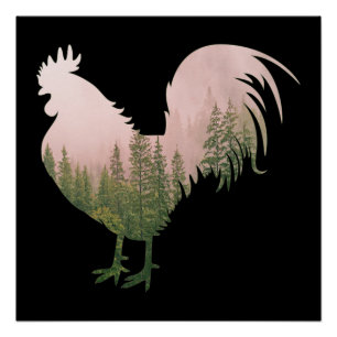 PÓSTER GALLO DE LA NATURALEZA ESTILO BOSQUE