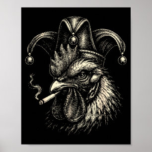Póster Gallo de meme divertido fumando cigarrillo broma