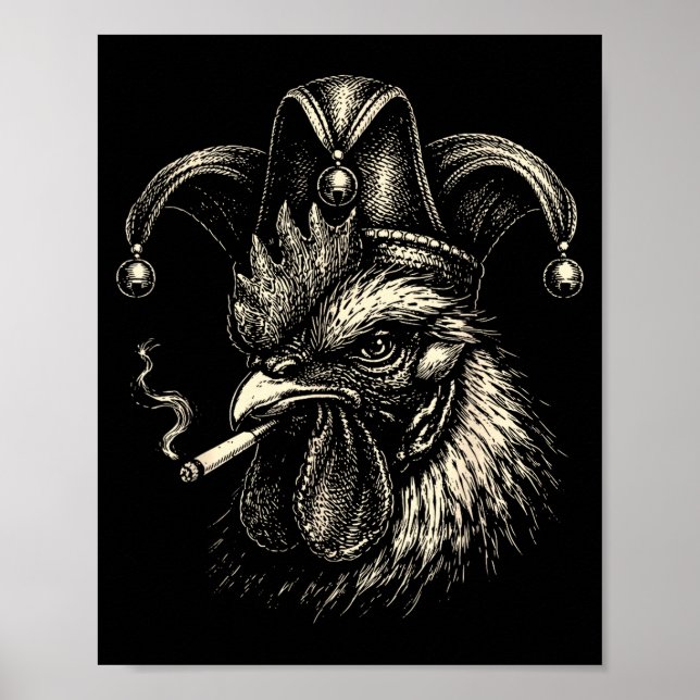 Póster Gallo de meme divertido fumando cigarrillo broma (Frente)