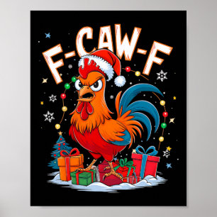 Póster Gallo de Navidad Divertido Pollo Gorro de Santa Fi