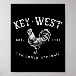 Póster Gallo divertido de Key West, puesta de sol, pesca,