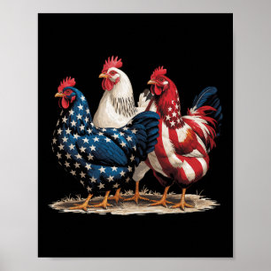 Póster Gallo divertido de la bandera americana Día de la 