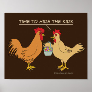 Póster Gallo Divertido de Pascua Caza de Huevos Dibujos A