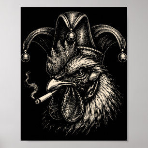 Póster Gallo divertido fumando cigarrillo meme gallo Jest