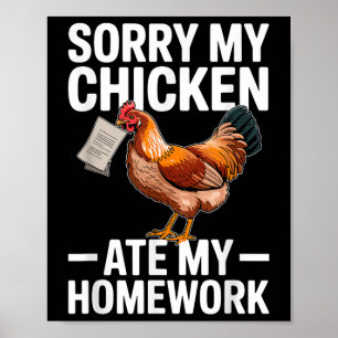 Póster Gallo Divertido Se Comió Mi Tarea Chiste Escolar