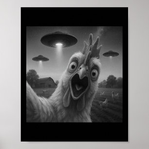 Póster Gallo Divertido Selfie Gallo Con Ovnis Wei