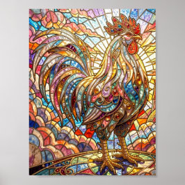 Póster Gallo Dorado de Luz Cantando mosaico
