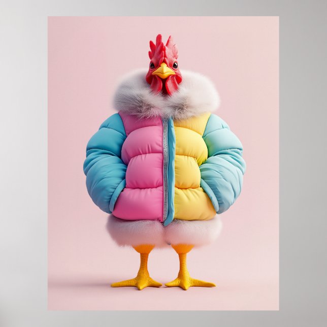 Póster Gallo elegante con chaqueta acolchada de invierno  (Frente)