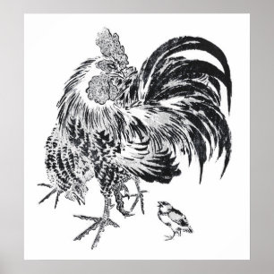Póster Gallo japonés de Ukiyo-e Niwatori por Toyohiro