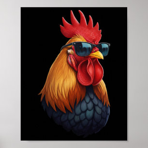 Póster Gallo Jefe del Gallinero Con Gafas de Sol 
