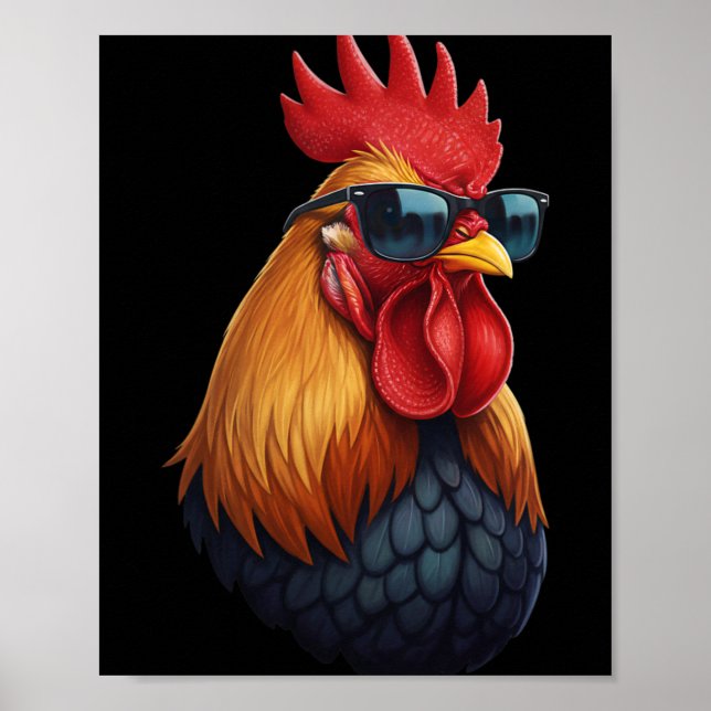 Póster Gallo Jefe del Gallinero con gafas de sol (Frente)