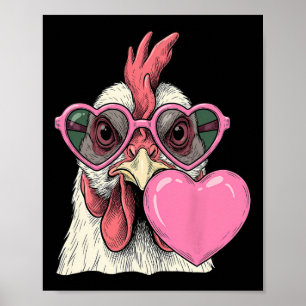 Póster Gallo lindo soplando burbuja de corazón rosa de Sa