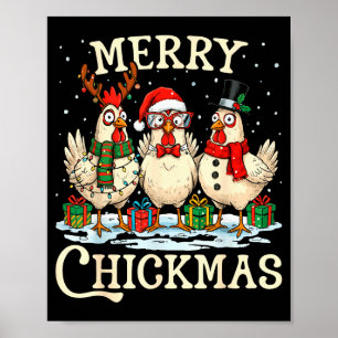 Póster Gallo Navidad Sombrero Santa Feliz Chickmas Xmas F