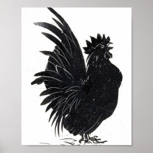Póster Gallo Negro Antiguo Divertido Gallo Pollo 