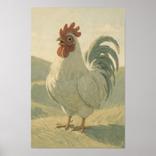 Póster Gallo Pálido en un Tranquilo Paisaje Rural