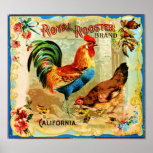 Póster Gallo real de California del vintage