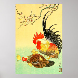 Póster Gallo y Gallina Ohara Koson 1930s