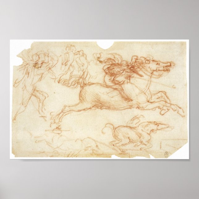 Póster Gallopaje de caballos, Leonardo Da Vinci (Frente)